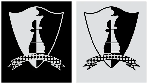 Шахматный герб с пешкой и королевой. векторная иллюстрация — стоковый вектор