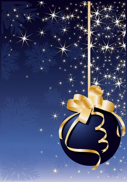 Tarjeta de felicitación de Navidad con bola azul, vector — Vector de stock