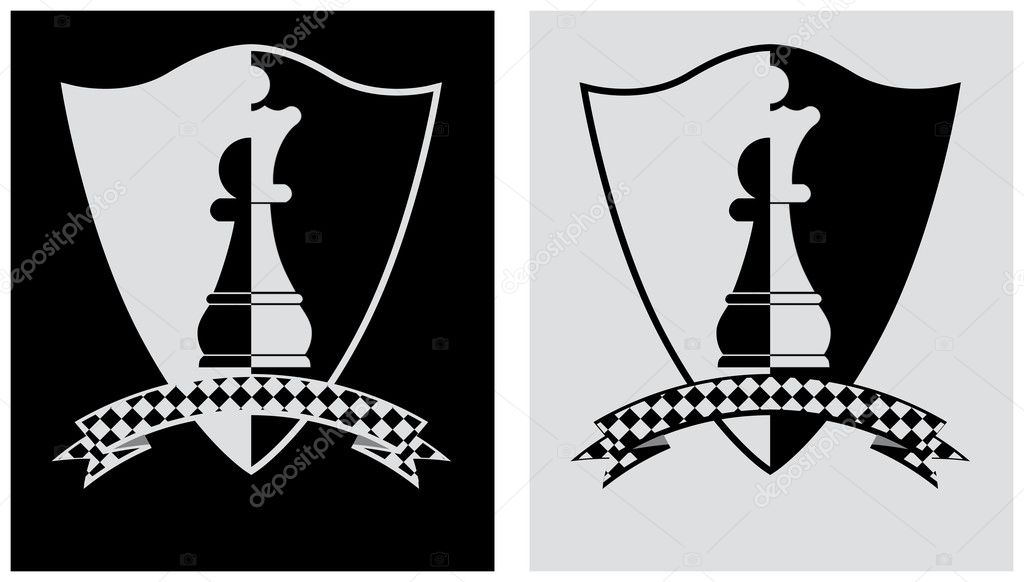 Chess crest with pawn and queen. vector illustration