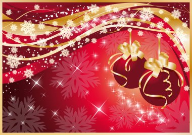 Winter card with Red Christmas Balls, vector clipart