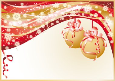 Christmas greeting card with golden balls, vector clipart