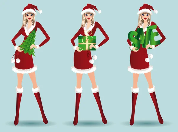 Mettez les filles du Père Noël. illustration vectorielle — Image vectorielle