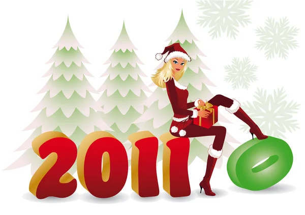 Noel Baba kız 2010 yeni yıl 2011 için değiştirme. vektör — Stok Vektör