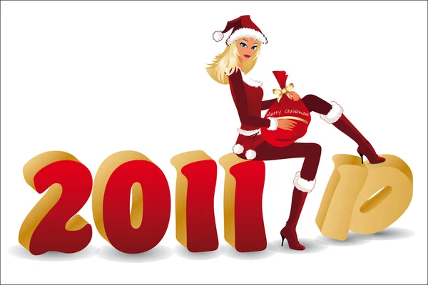 Nuovo anno 2011 banner con Santa-ragazza. vettore — Vettoriale Stock