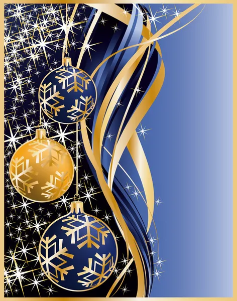 Golden blue greeting card with christmas balls. vector — Stock Vector