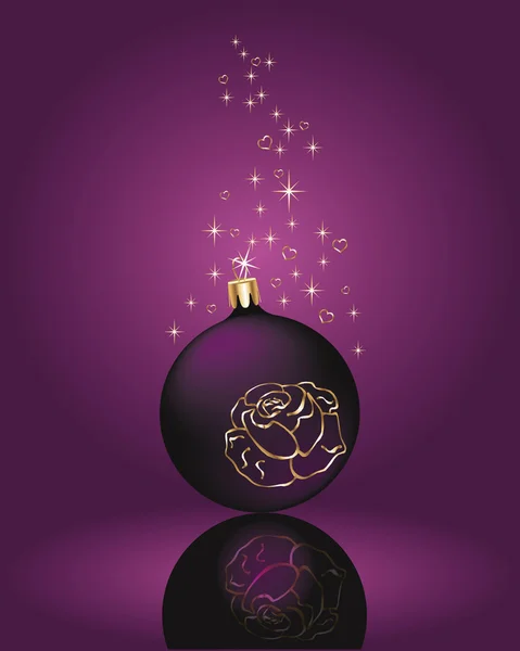 Рождественский фиолетовый шар с золотой розой. вектор — стоковый вектор