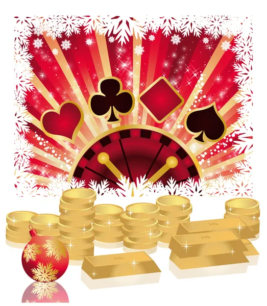 Casino jul bakgrund med gyllene mynt, vektor illustration — Stock vektor