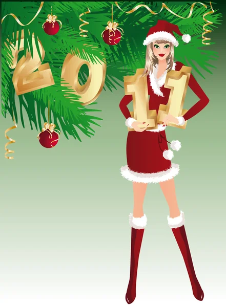 산타 소녀와 숫자 "2011"입니다. 벡터 — 스톡 벡터