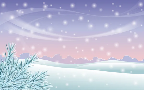 Scène hivernale avec des arbres d'hiver sur une colline enneigée. vecteur i — Image vectorielle