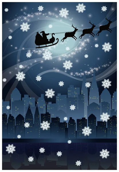 Städtische Urlaubskarte mit Weihnachtsmann. Vektor-Illustration — Stockvektor