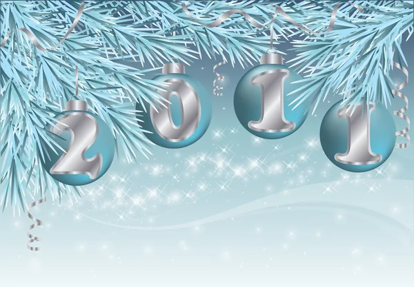 Kék 2011 karácsonyi labdák dekoráció fa. vektor — Stock Vector