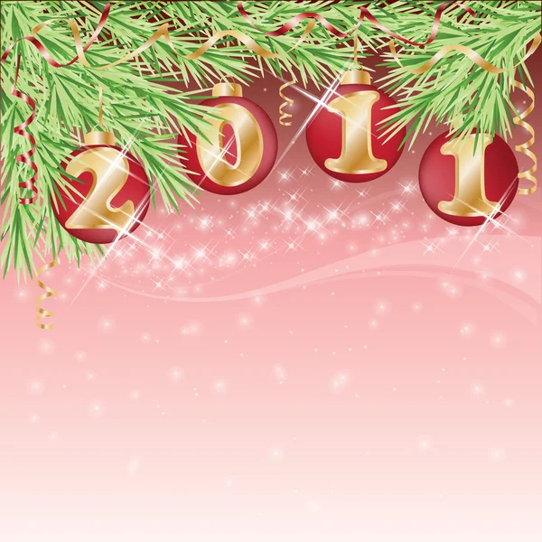 Tarjeta de Navidad 2011 con bolas rojas. ilustración vectorial — Archivo Imágenes Vectoriales