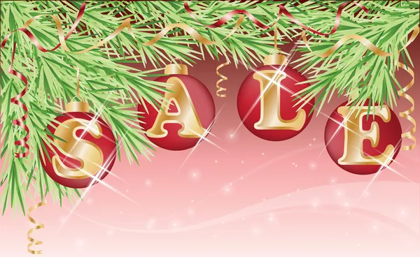 Vánoční prodej grafické karty s červenými míčky. vektorové ilustrace — Stockový vektor