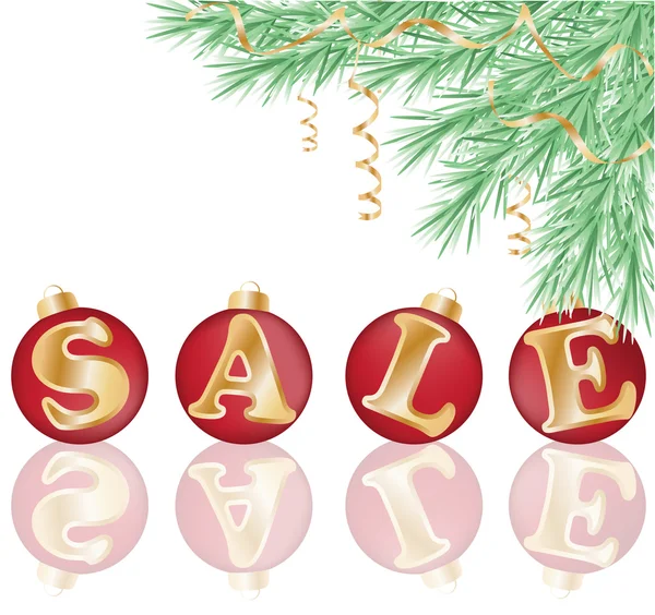 Decoración de venta de Navidad con bolas rojas. Ilustración vectorial — Vector de stock