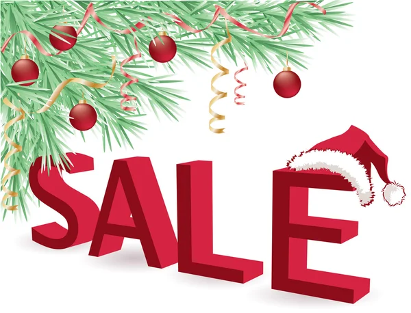 3d vector ilustración de signo 'venta' con sombrero de Navidad rojo — Vector de stock