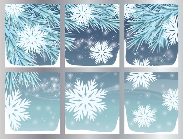 Fondo de invierno con copos de nieve, ilustración vectorial — Vector de stock