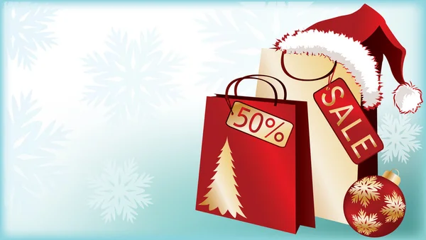 Stendardo di vendita dello shopping di Natale con cappello di Babbo Natale. vettore — Vettoriale Stock