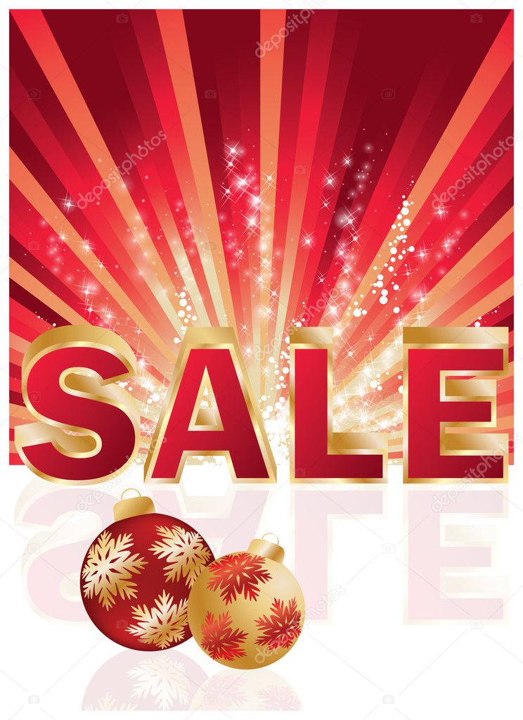 Christmas shopping card. 3D vector illustration of the word sale
