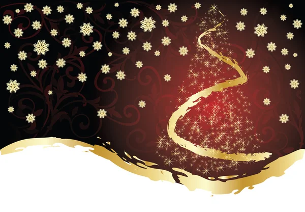 雪と星のクリスマス ツリー。ベクトル — ストックベクタ