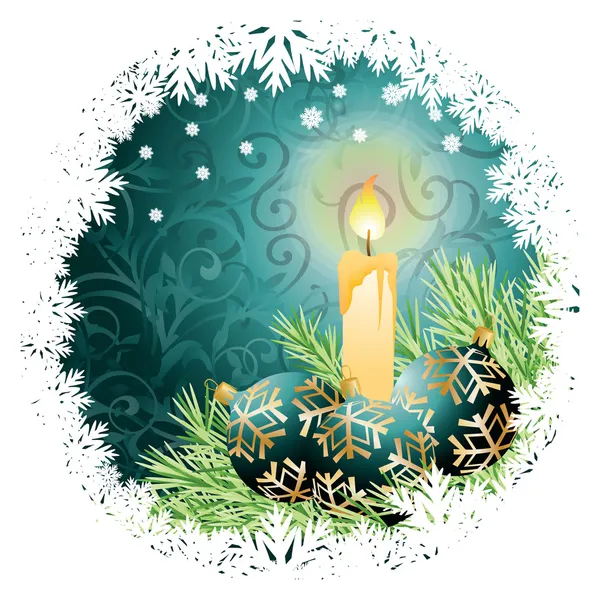 Boże Narodzenie kartkę z życzeniami z świeca i kulki. wektor — Wektor stockowy