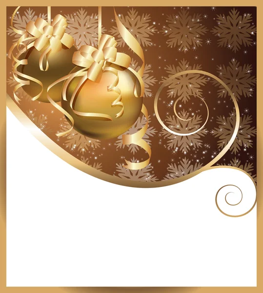 Tarjeta de felicitación navideña con bolas doradas. ilustración vectorial — Vector de stock