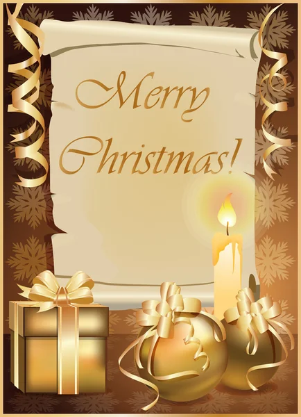 Golden Christmas background with candle. vector illustration — Stock Vector