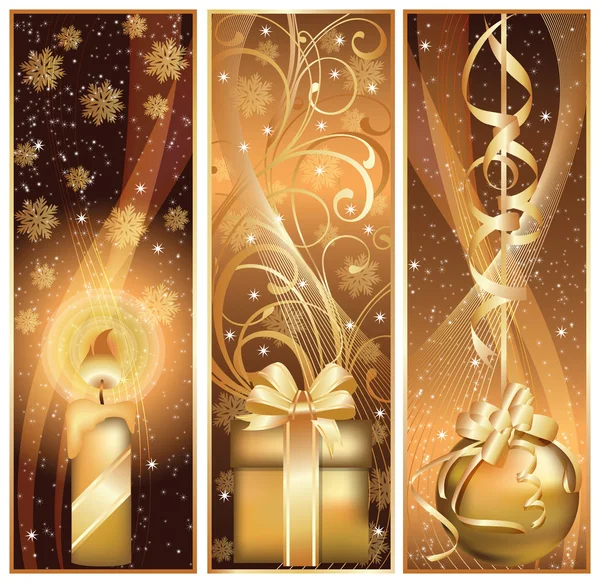 Imposta uno striscione natalizio d'oro. illustrazione vettoriale — Vettoriale Stock