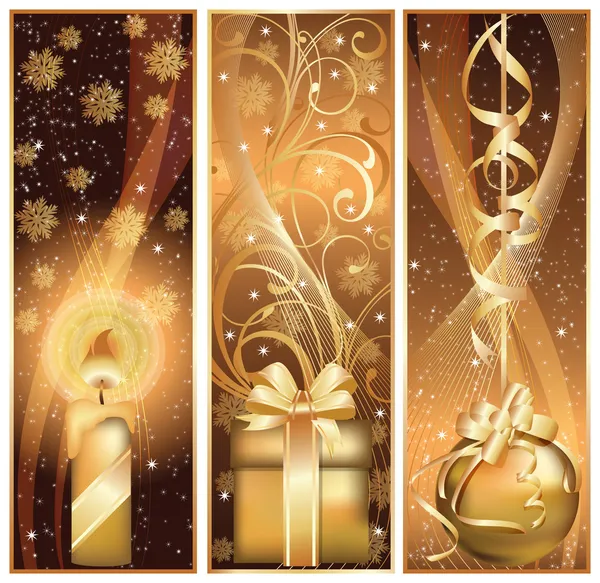 Imposta uno striscione natalizio d'oro. illustrazione vettoriale Vettoriali Stock Royalty Free