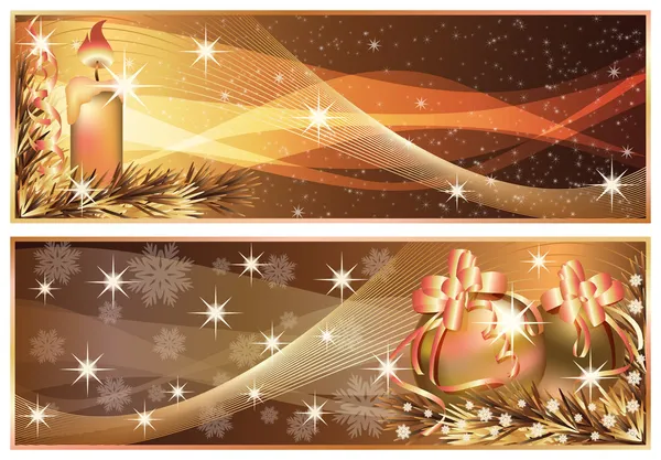 Bannières horizontales de Noël dorées. illustration vectorielle — Image vectorielle