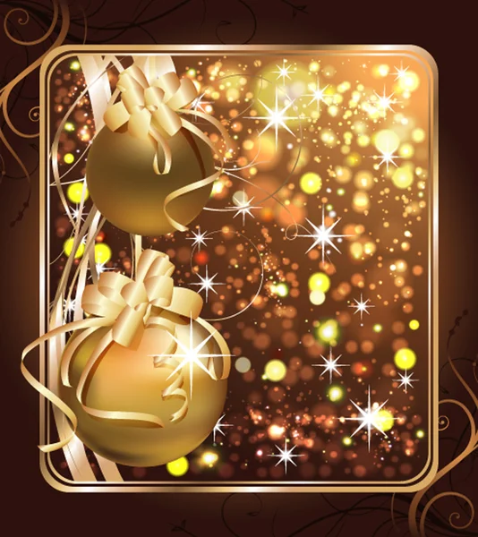 圣诞贺卡与两个金黄球。矢量 — 图库矢量图片