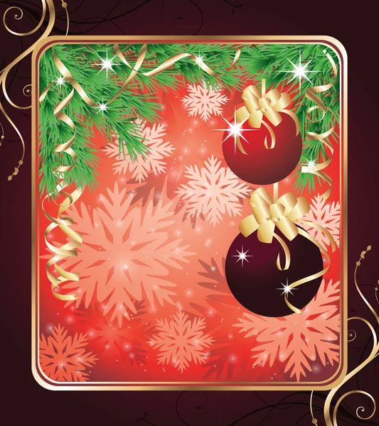 Tarjeta de felicitación navideña con dos bolas rojas. ilustración vectorial — Vector de stock