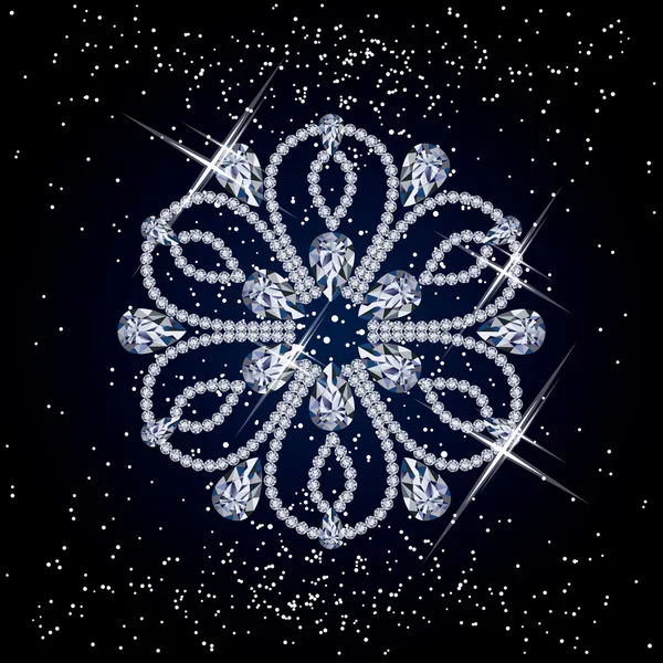 Рождественская снежинка с бриллиантами, векторная иллюстрация — стоковый вектор