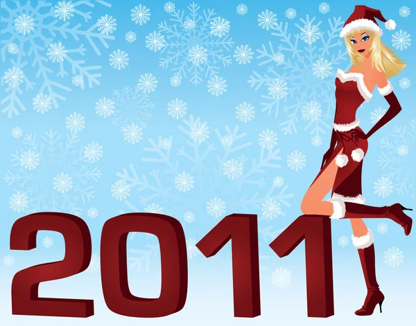 Menina de Natal com 2011 ano. ilustração vetorial —  Vetores de Stock