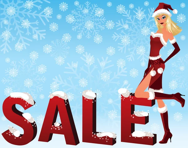Christmas sale image with Santa girl. vector illustration — Stock Vector
