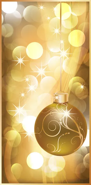 Bandiera d'oro con palla di Natale. illustrazione vettoriale — Vettoriale Stock