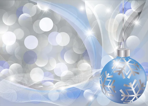 Weihnachtsgrußkarte mit blau-silberner Kugel. Vektorillustration — Stockvektor