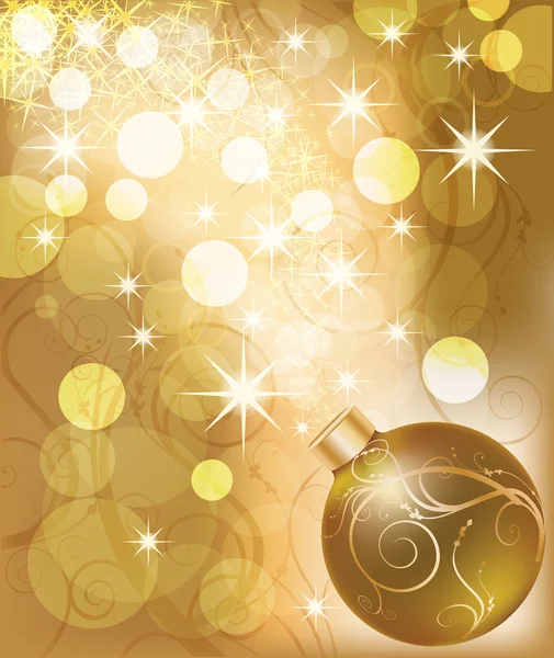 New year golden card with christmas ball. vector — Stock Vector