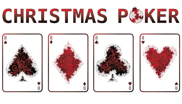 Cartões de poker de Natal com neve. ilustração vetorial — Vetor de Stock