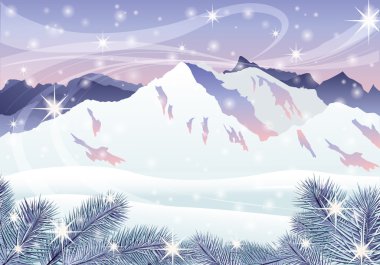Christmas card. Winter mountain landscape. vector clipart