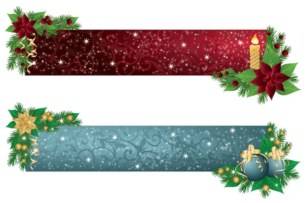 Jul banners med ljus och xmas bollar. vektor illustration — Stock vektor