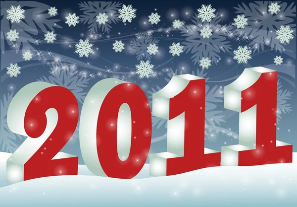 Año Nuevo 2011 en el paisaje de invierno, ilustración vectorial — Vector de stock