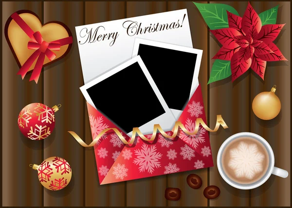 Tarjeta de Navidad con dos marcos para la foto. vector — Archivo Imágenes Vectoriales