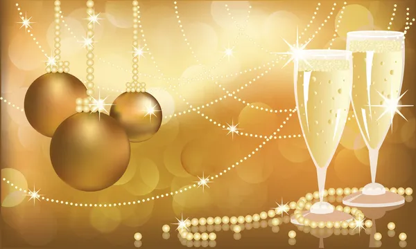 Weihnachtsglückwunschkarte mit Perlen und Champagner — Stockvektor