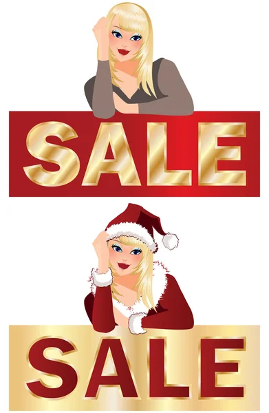 Winter Sale Banner Girl Vector Illustration — Stock Vector