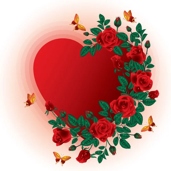 Cartão de amor. Moldura de coração de rosas. ilustração vetorial — Vetor de Stock
