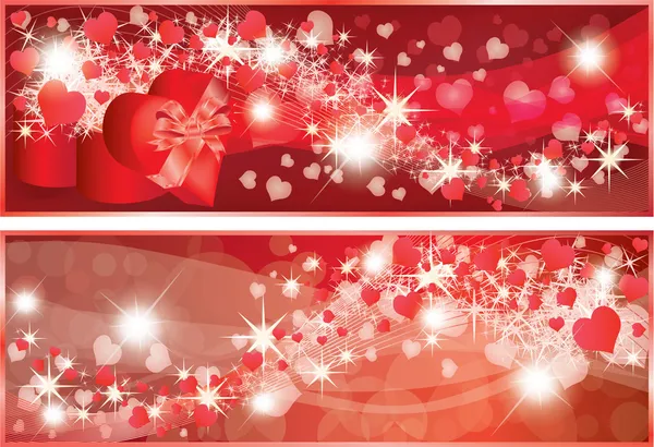 Banderas de corazones de San Valentín. ilustración vectorial — Vector de stock