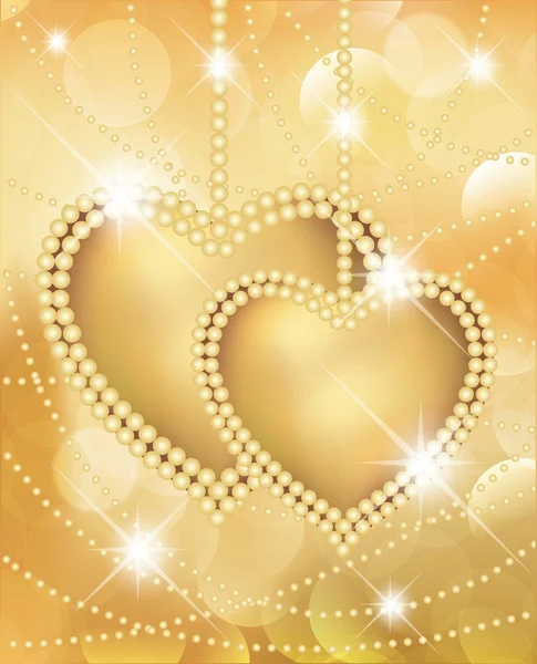 2 つの心とバレンタイン日ゴールデン カード。ベクトル イラスト — ストックベクタ