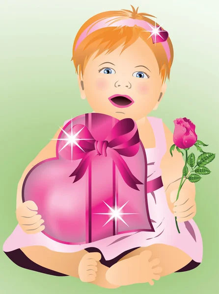 Sevgililer Günü Arka Plan Bebek Kız Kalp Ile Vektör Çizim — Stok Vektör
