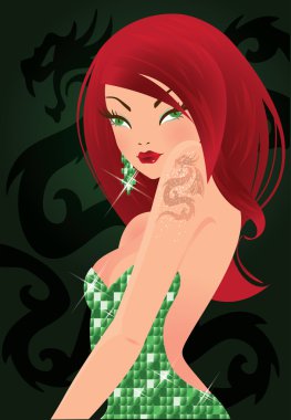 Sexy girl with tatoo dragon. vector illustration clipart