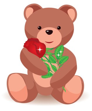 Teddy bear holding red rose. vector illustration clipart